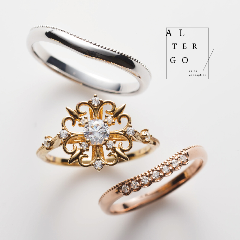 鋳造製法の複雑なデザインの結婚指輪徳島版