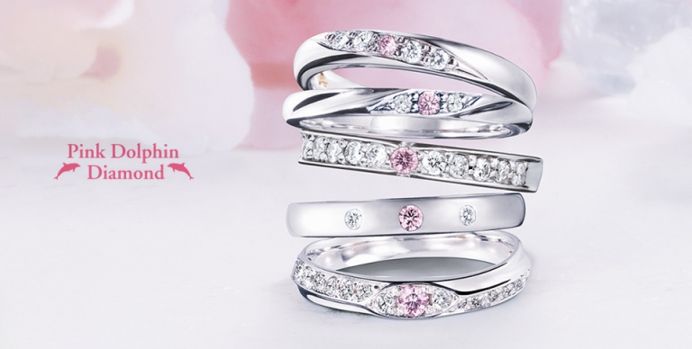 大阪梅田で人気の20万円以下の価格帯結婚指輪ピンクドルフィンダイヤモンド