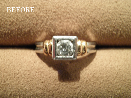 プラチナとイエローゴールドのダイヤモンドリングをデザインを一新してプラチナの指輪