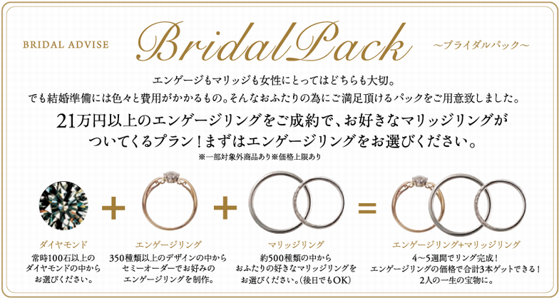 婚約指輪と結婚指輪をお得に揃えられるブライダルパックプラン